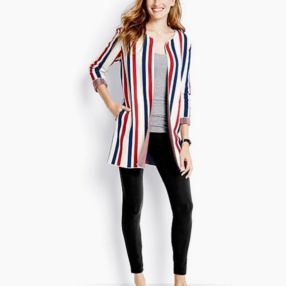 NEW Hanna Andersson Stripe Open Front Cardigan Pockets XS NWT Red Blue - Picture 11 of 11